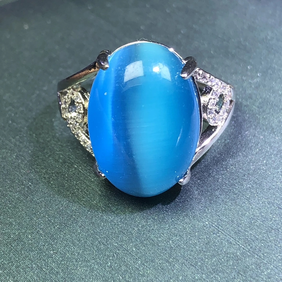 11354蓝猫眼戒指美丽动人大方漂培育优时尚开口可调节