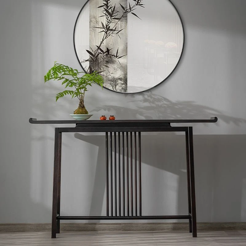 高端大气入户条案仿古轻奢简约家具玄关桌小案几靠墙原木竹质工艺