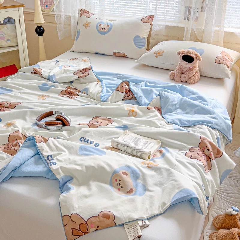 夏季卡通嵌绳款单夏被夏凉被空调被学生宿舍单双人薄款被子可水洗