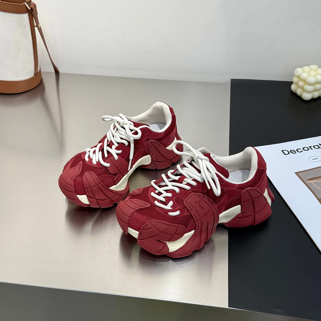 潮酷2025新款~欧货小众ins网面厚底老爹鞋女增高不累脚休闲运动鞋