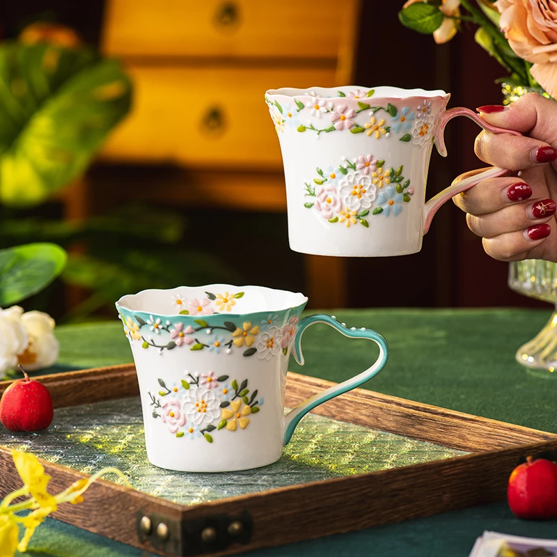 花有约马克杯陶瓷杯家用水杯办公室早餐杯精致咖啡杯超好看的杯子