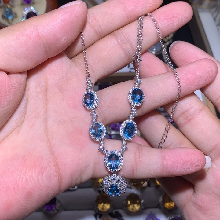 颈饰托帕石银S925镶嵌骂****错吊坠