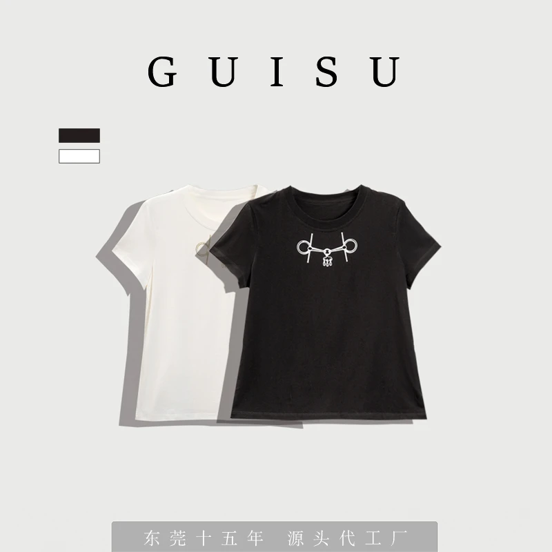 瑰素/马衔扣印花短袖白T恤SMM102887