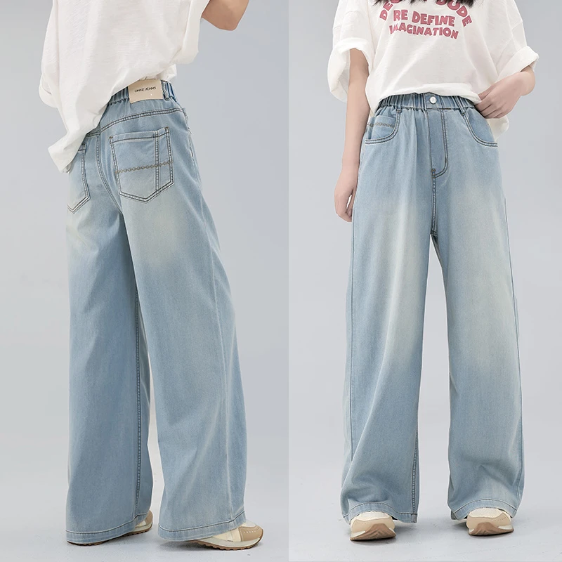 女童直筒牛仔裤夏季2025新款儿童裤夏装女孩中大童直筒阔腿裤潮流