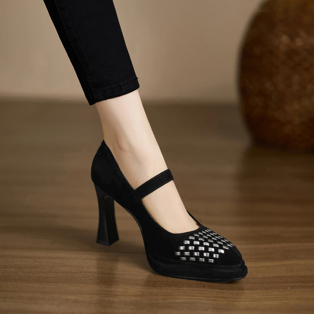 小个子增高10cm法式复古玛丽珍鞋防水台粗跟浅口单鞋一字带高跟鞋