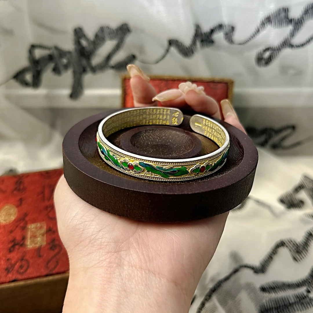 足银手镯 S189 法郎描金凤尾手镯经典百搭手工时尚复古