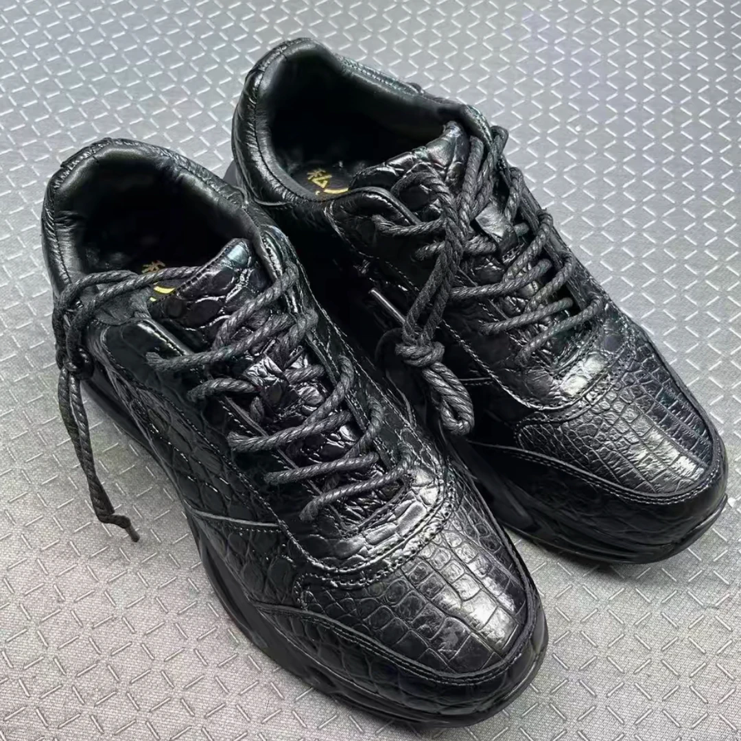 （私人定制）运动鞋系带运动风圆头休闲皮鞋休闲百搭鞋子男款黑色