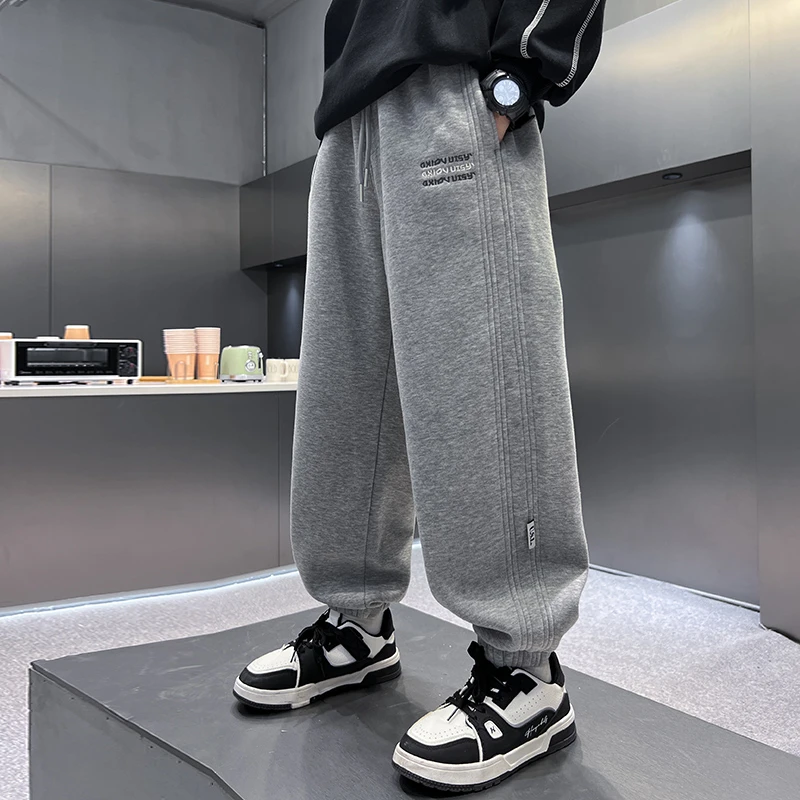 儿童装男童秋装加绒加厚裤子2025新款中大童春秋款一体绒运动卫裤