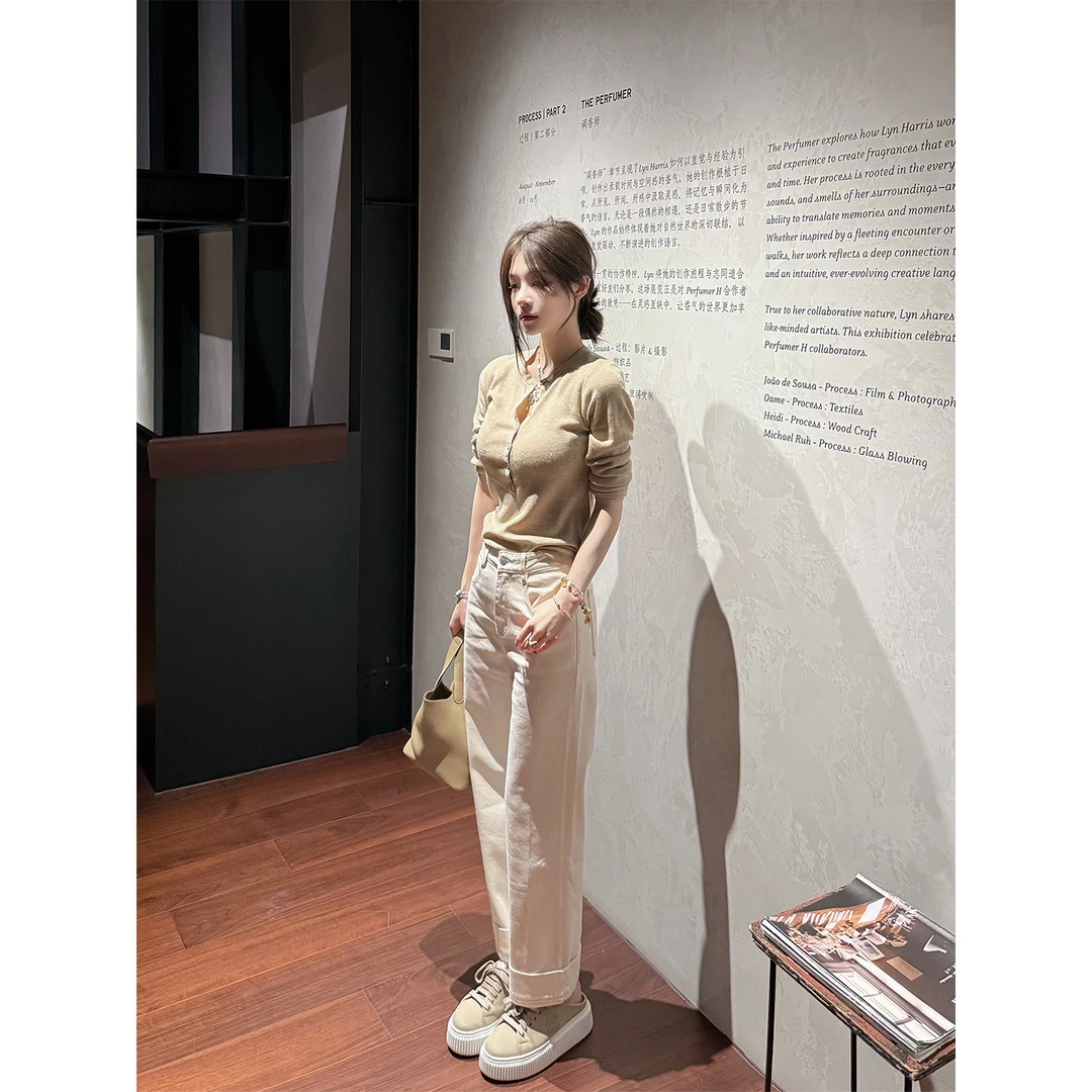 Jnnlh【本命战裤】修饰腿型！ju显瘦！直筒翻补白色牛仔裤