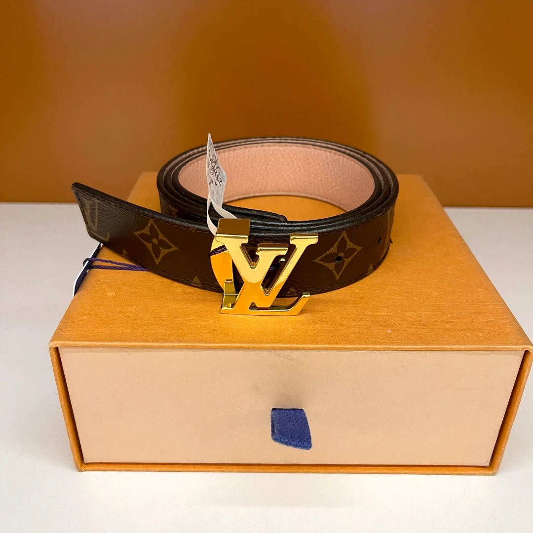 95新 LouisVuitton/路易威登 金标老花粉内双面腰带3CM宽  M0321