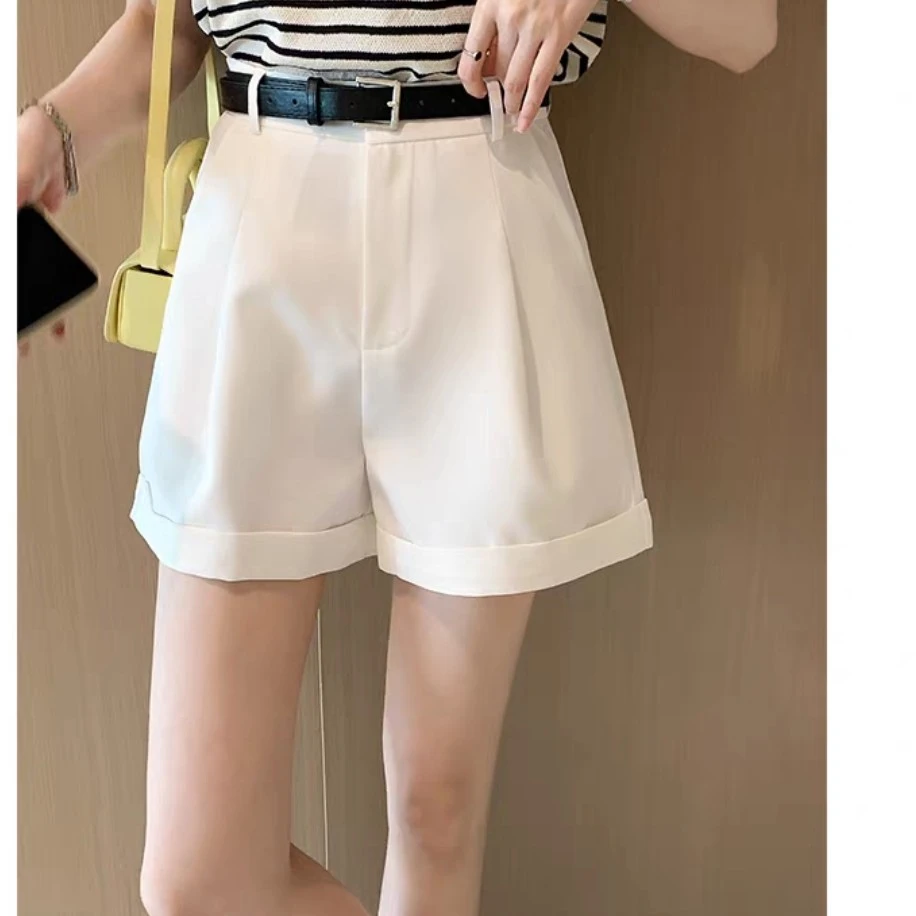 娟儿家薄款卷边西装短裤女夏新款休闲时尚高腰显瘦外穿a字阔腿裤