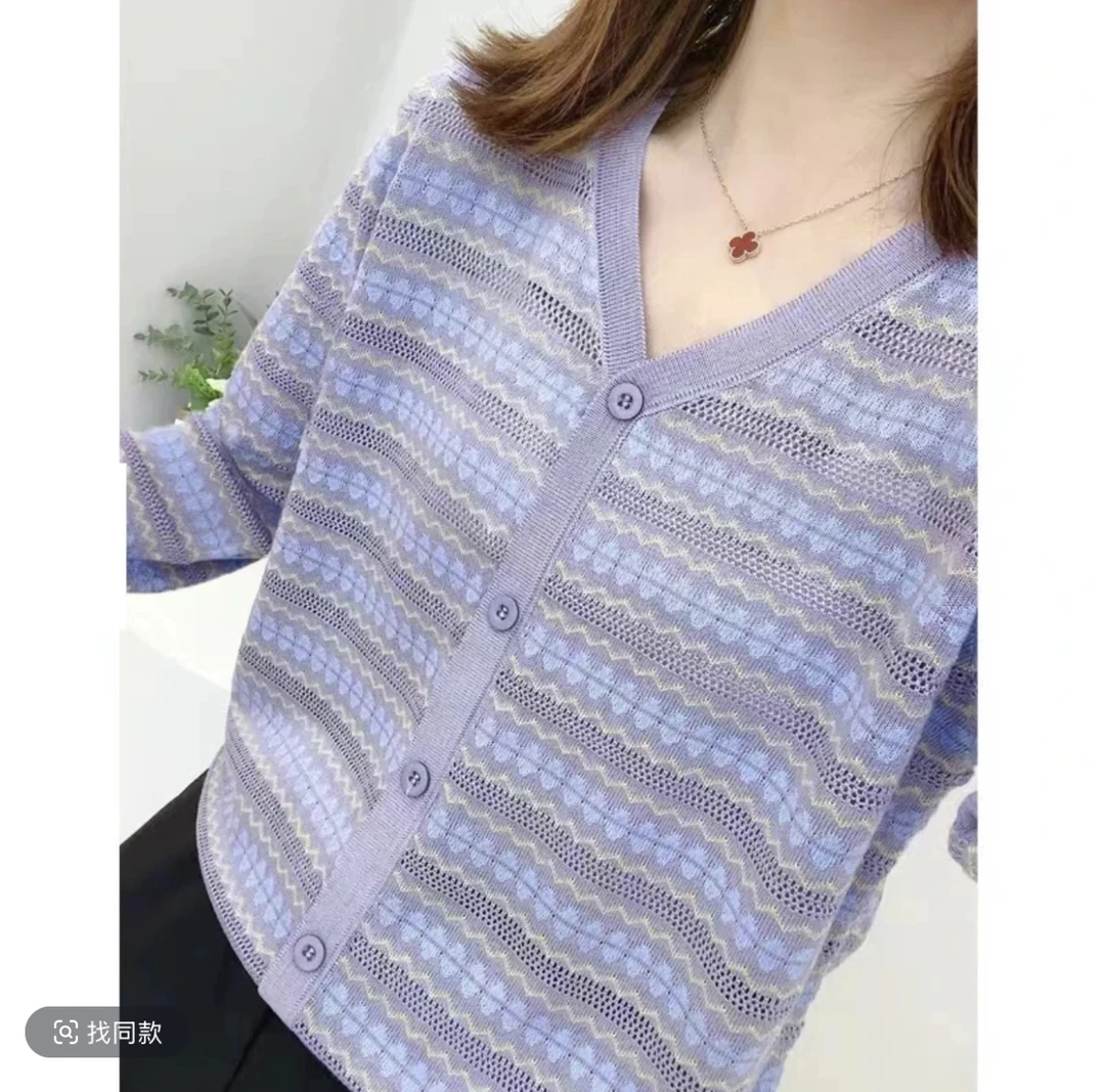新款重工欧货设计感提花细针织T恤女修身时尚上衣