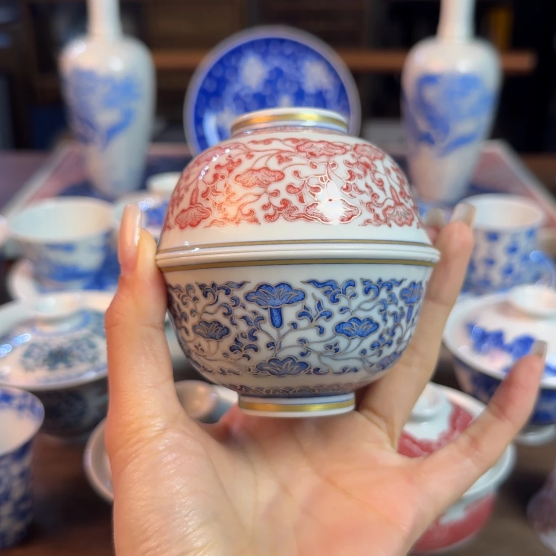 名窑口 描金银点工主人杯手绘