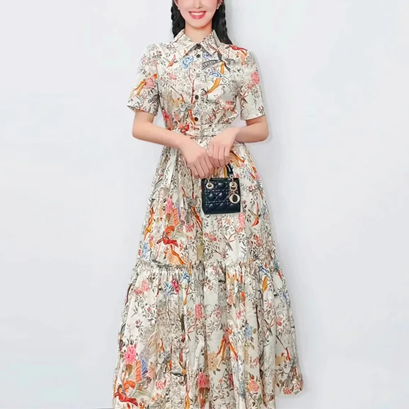 [断码捡漏]高端精致纯棉大摆气质印花裙夏季衬衫连衣裙女夏季短袖