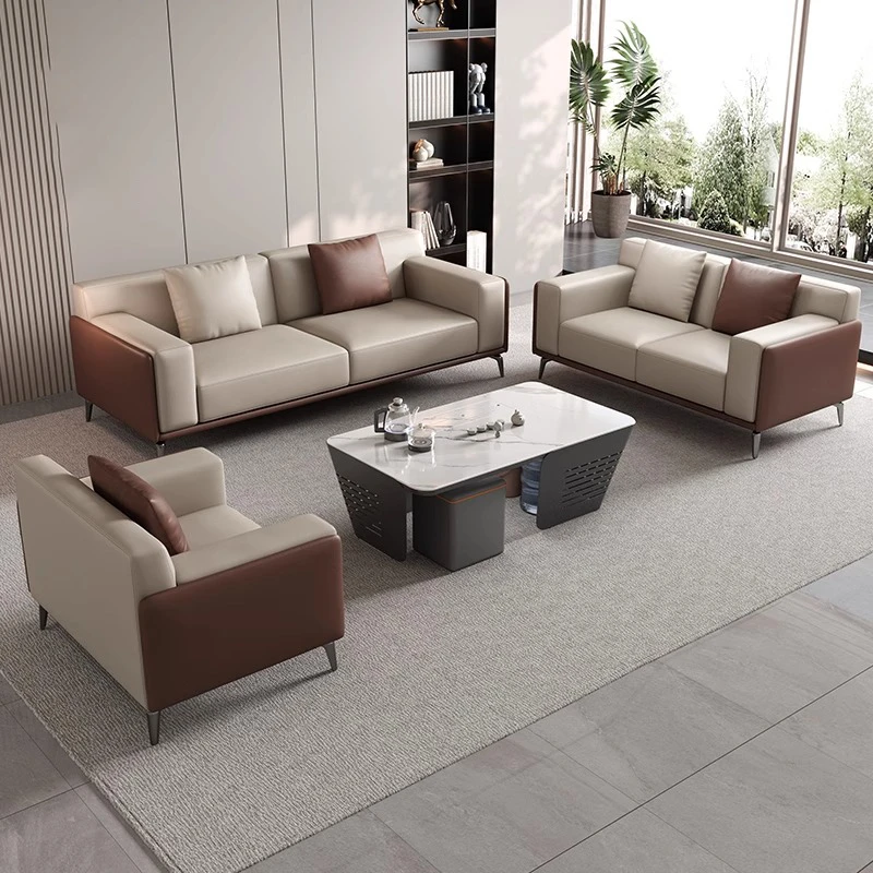 办公室沙发商务会客老板接待洽谈三人位现代简约功夫茶几组合套装