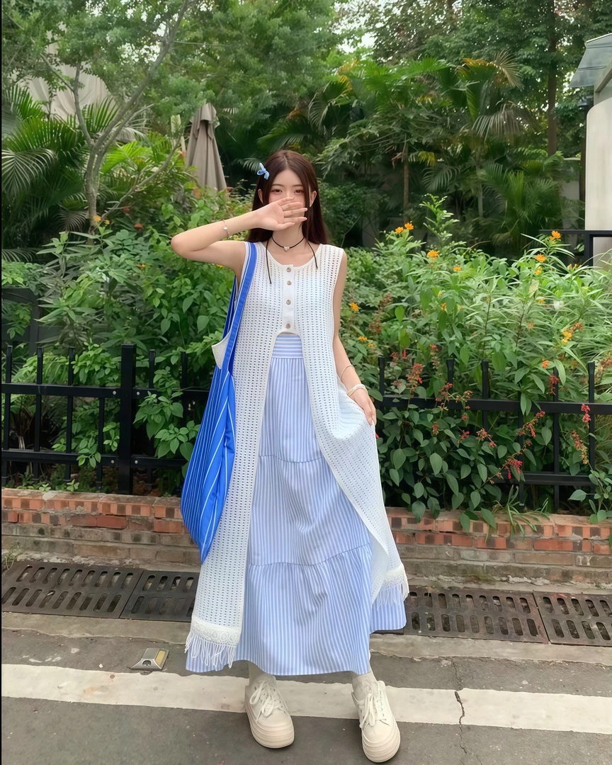 【春季新款】复古刺绣夏季挂脖连衣裙无袖露肩大摆度假长裙设计感