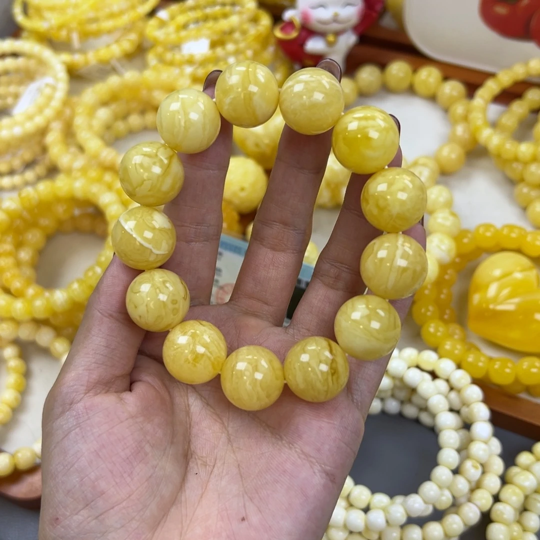 琥珀未镶嵌手链17mm 圆珠包全品