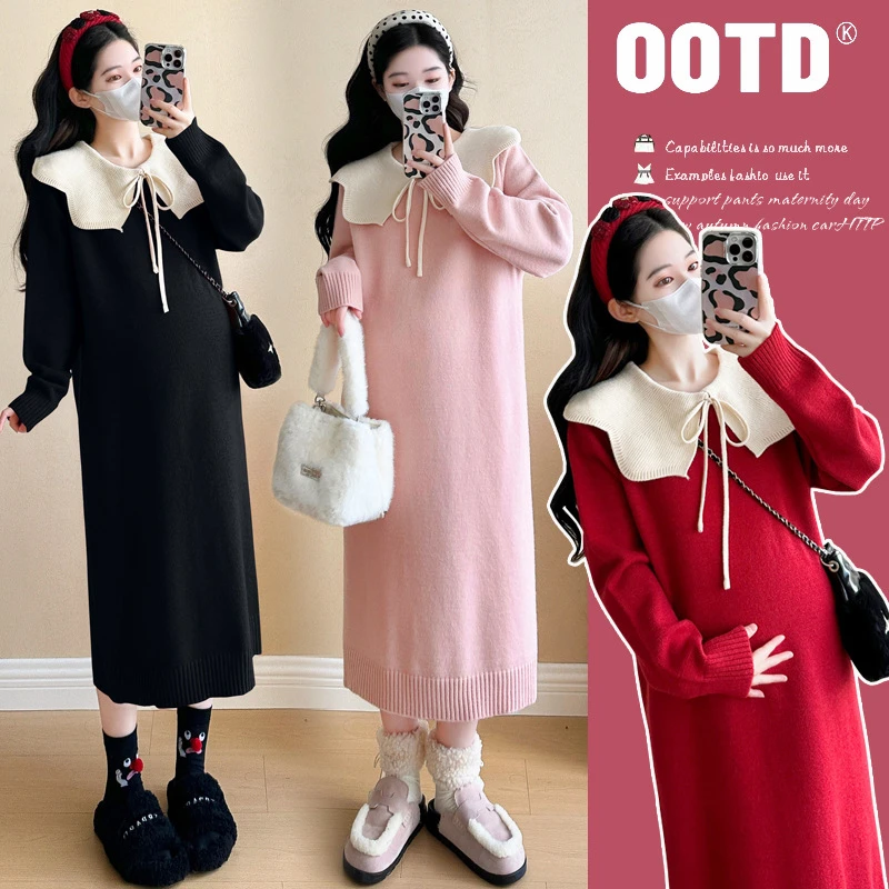 孕妇秋装连衣裙潮妈新款时尚洋气时髦减龄大码秋冬季毛衣裙子显瘦
