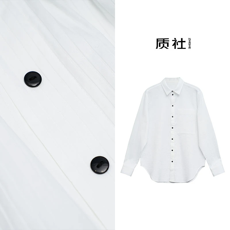 质社原创设计简约百搭竖纹口袋白衬衫NLC040