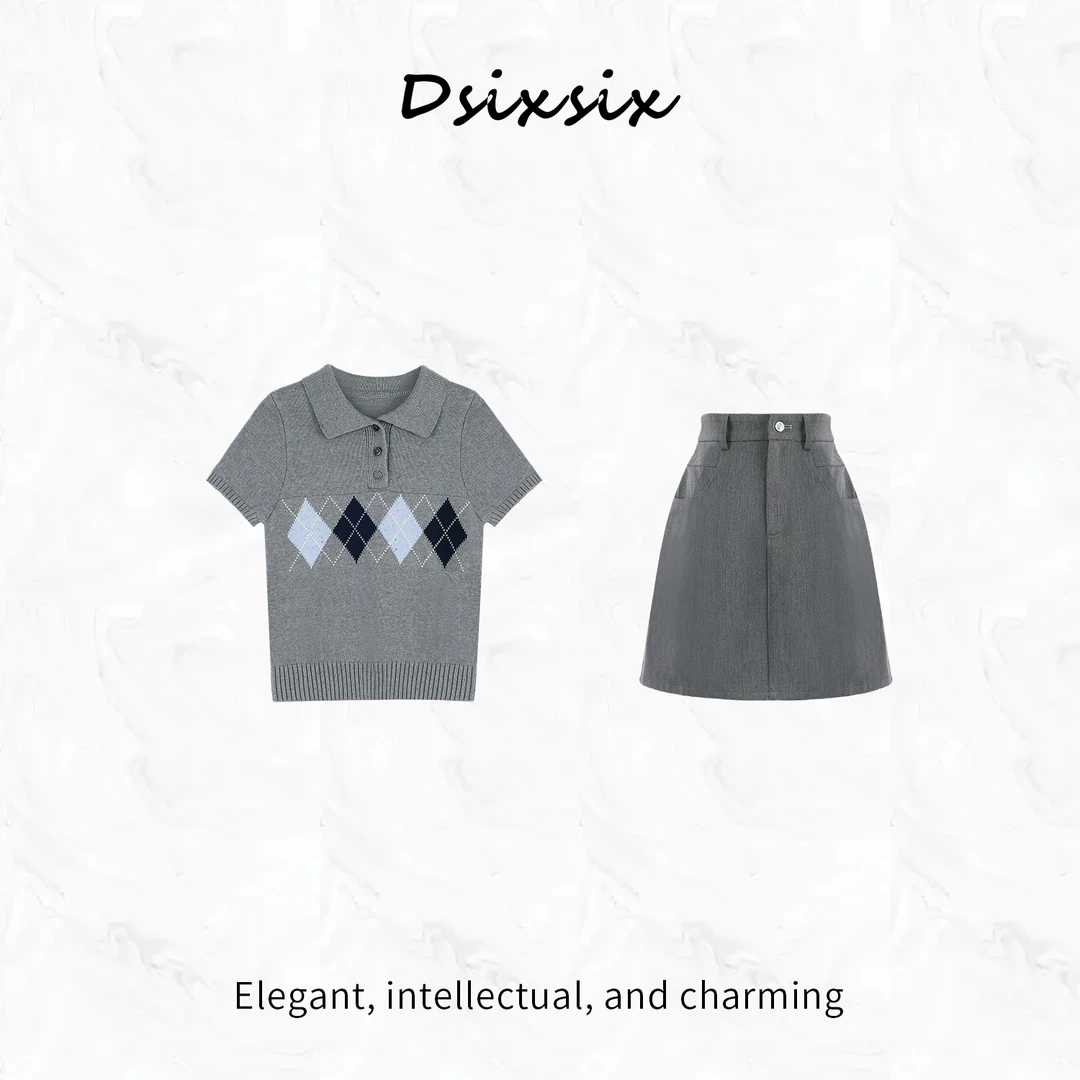 Yeah Me/也觅【格林剪影】夏季新款学院风气质优雅百搭半身裙套装