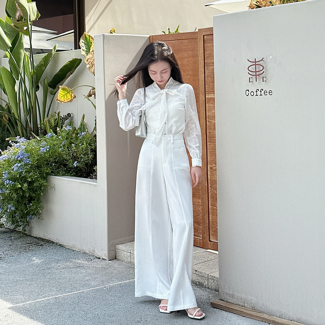 【长岛假期】小娜椒小个子时尚百搭法式衬衫小香风马甲显瘦直筒裤女