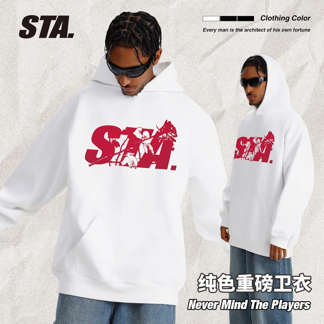 STA国潮400克重连帽卫衣重磅男女同款印花秋冬秋季男上衣百搭国潮