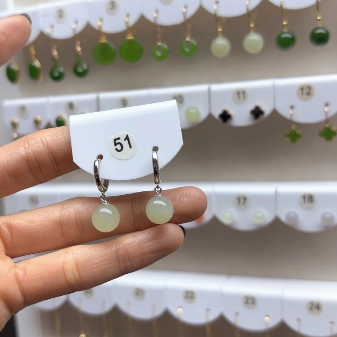 和田玉耳饰银S925镶嵌2