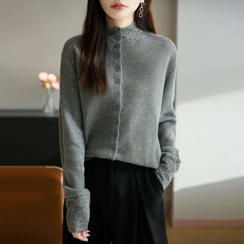 品牌撤柜正品秋冬镂空提花亮片长袖时尚针织衫羊毛衫女内搭打底衫