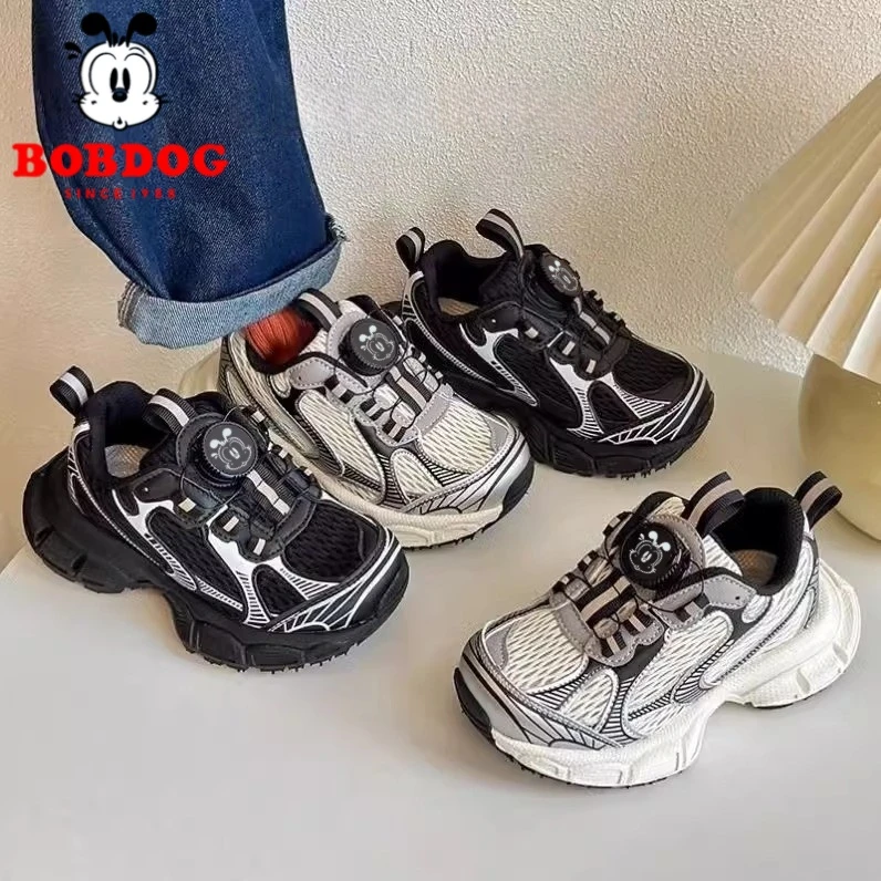 Bobdog/巴布豆2025年新款网面透气老爹鞋软底百搭中大童小学鞋子