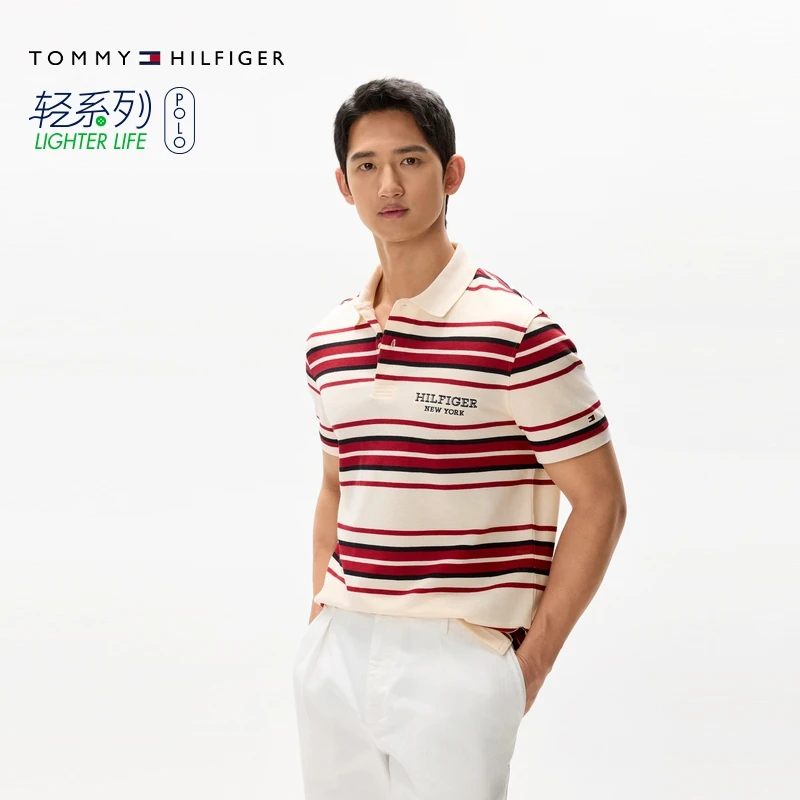 Tommy25新款夏季男装泡泡肌理高级感条纹刺绣短袖T恤POLO衫03823
