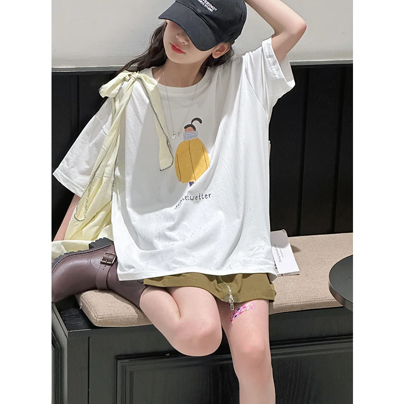 K28865韩系女童夏装T恤短袖2025新款儿童上衣女大童宽松时尚衣服t