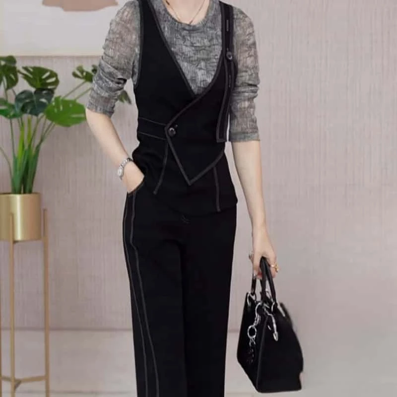 2025春季新款优雅气质时尚端庄大气修身显瘦收腰上衣+裤子两件套