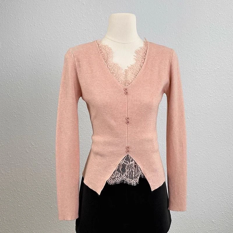 修身秋季内衣气质毛针织衫女针织衫毛衫拼接女装显瘦可水洗