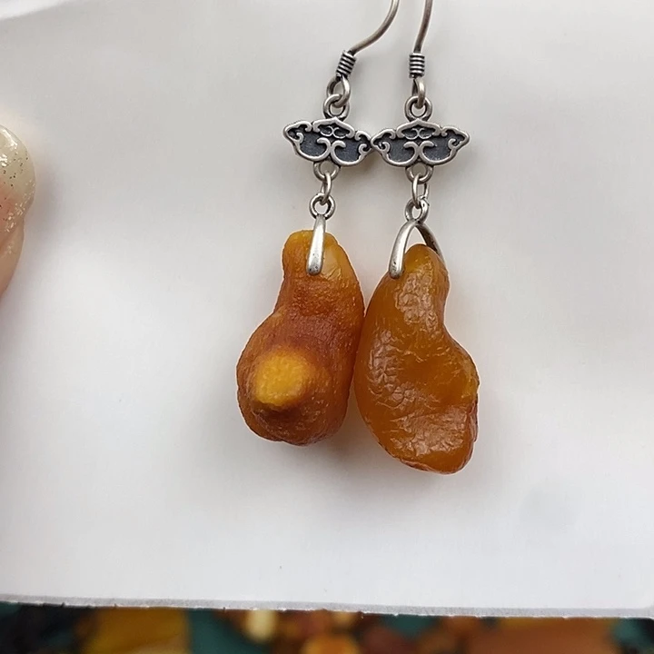琥珀未镶嵌颈饰耳坠