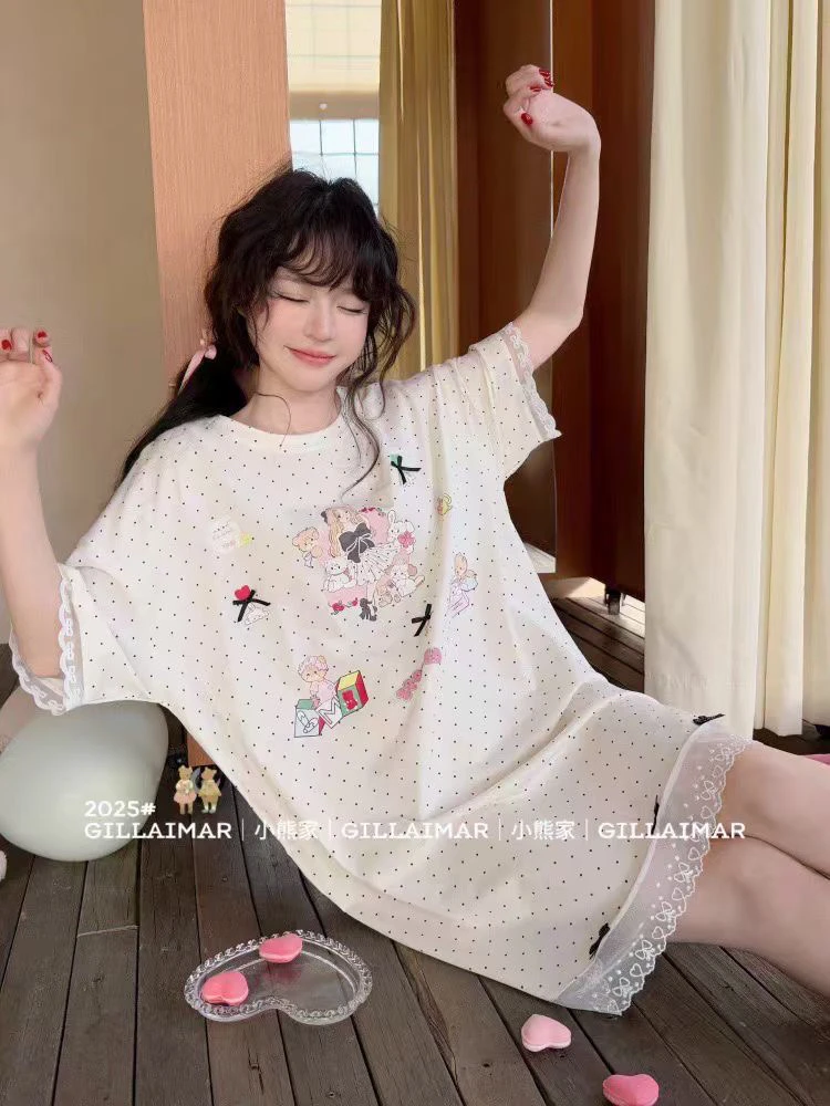 夏季可爱卡通睡衣女家居服舒适睡裙短袖设计