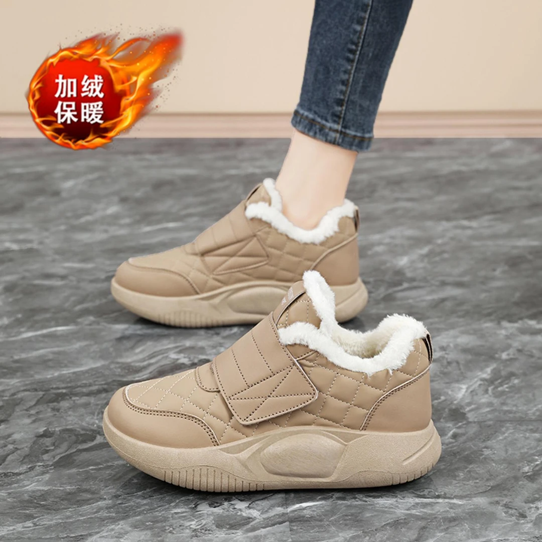 ABC&棉新款鞋女冬季加绒保暖魔术贴防滑妈妈鞋运动雪地靴