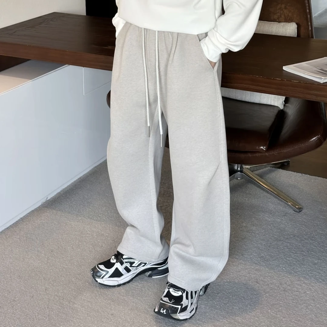 秋冬新款加绒保暖弯刀休闲裤宽松直筒垂感裤子慵懒显瘦卫裤男生