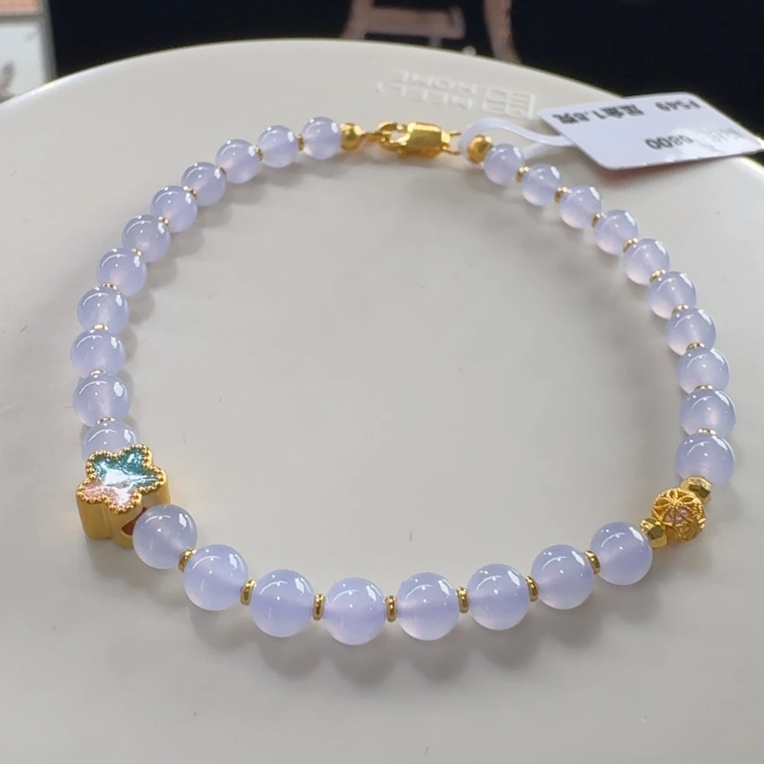 足金镶嵌手串翡翠仙！巨漏！高冰粉色盘缠串卡4.6 福利！