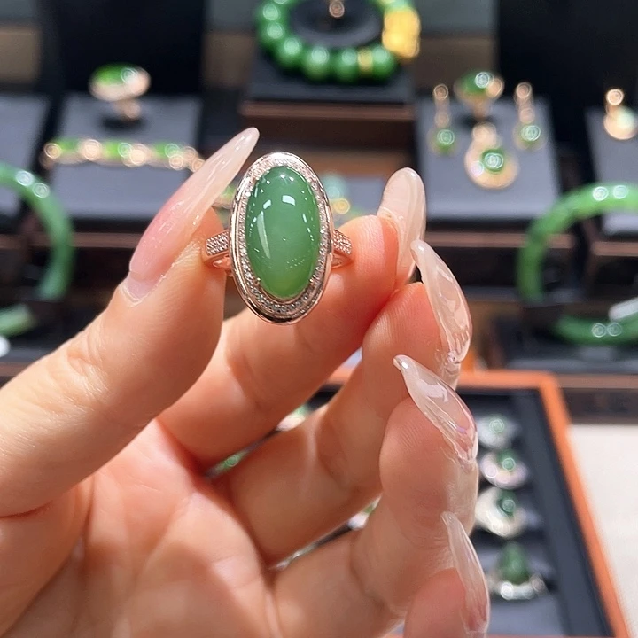 和田玉（碧玉）银S925镀金镶嵌戒指