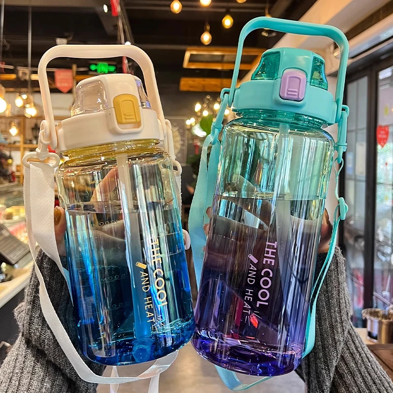 大容量水杯女生高颜值夏季新款带刻度塑料吸管杯男款运动水壶便携