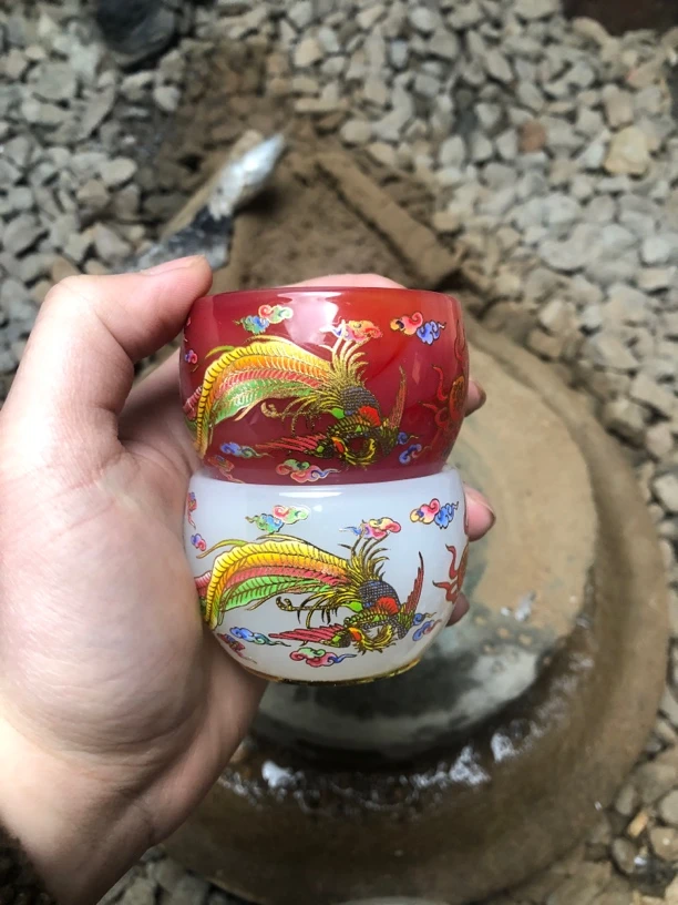 龙凤呈祥琉璃对杯（牛血红+白月光）