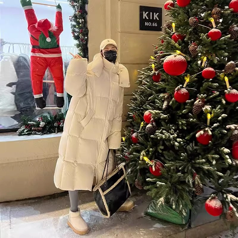 州羽白鸭绒冬季保暖中戏长款羽绒服女款过膝极寒加厚百搭外套