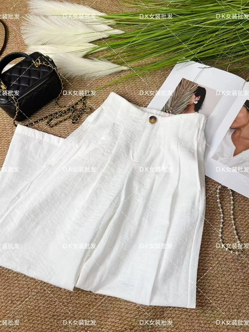 慵懒风薄款长裤阔腿裤夏季休闲裤高腰九分清凉感