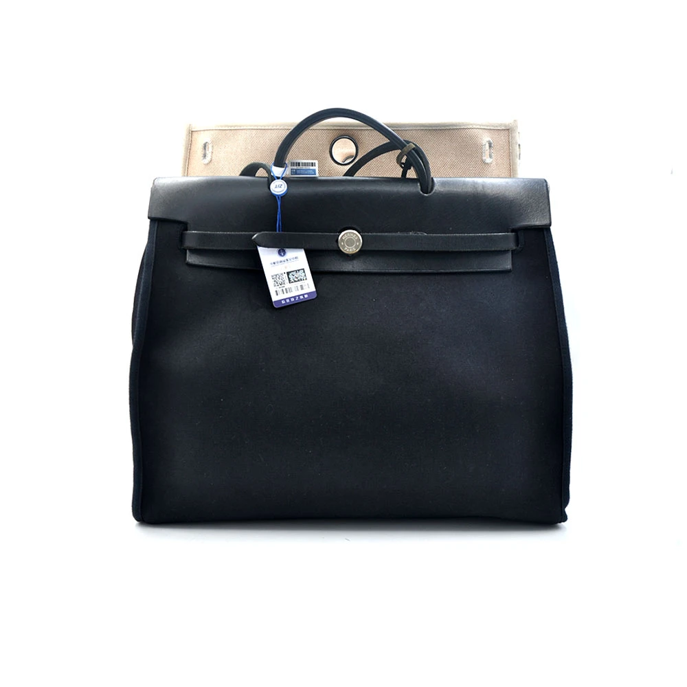 95新 Hermes/爱马仕 97新 黑白双色袋Herbag39单肩包39＊32/00742