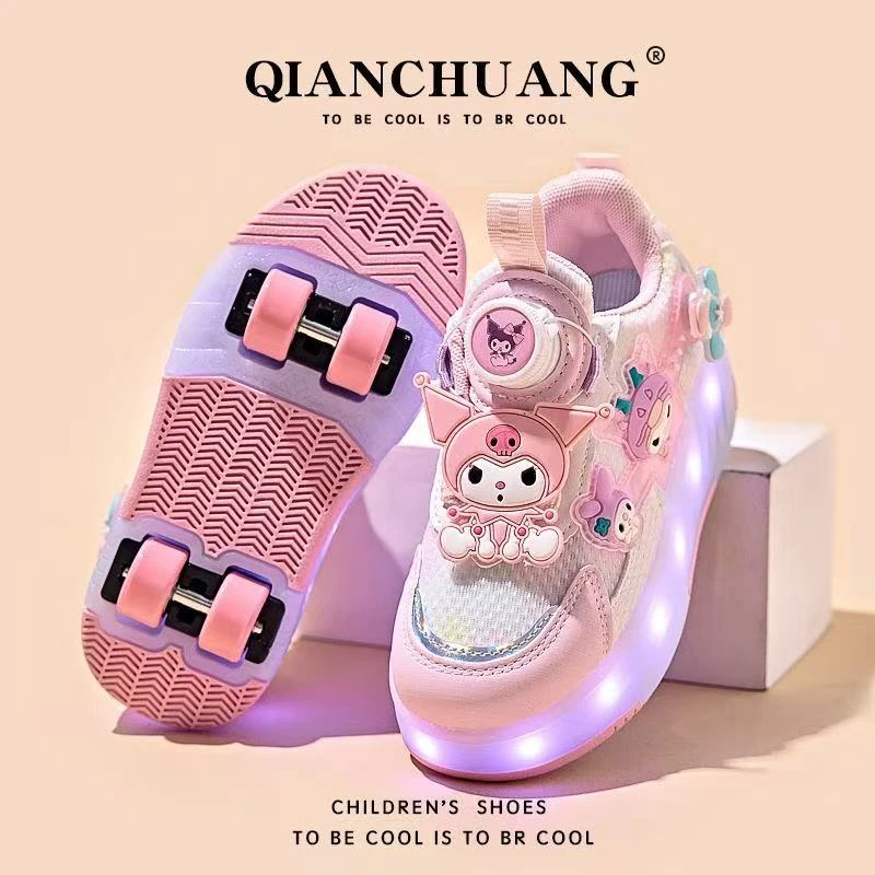 库洛米女童鞋暴走鞋儿童鞋子四轮滑鞋学生发光亮灯大童溜冰运动鞋