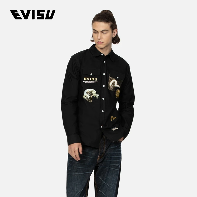 EVISU 2024 男士家花海鸥刺绣衬衫春夏衬衣2EAHTM4SL7040RXCT