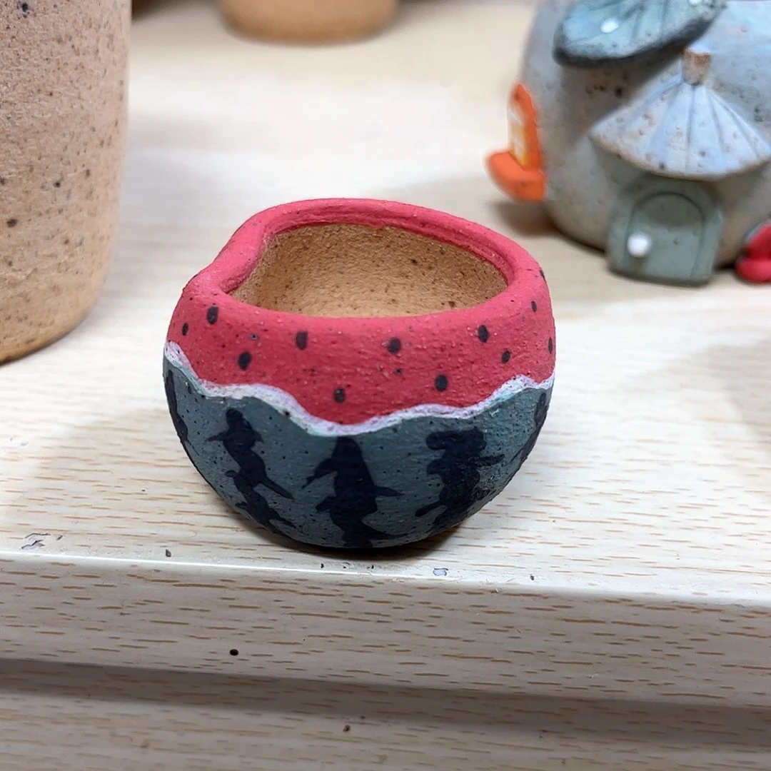 泥塑古镇炻陶花盆