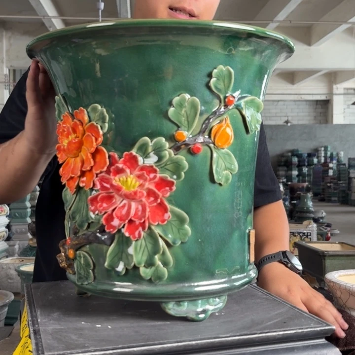 。一风堂石湾花盆 手工痕迹 小开片 内26*26