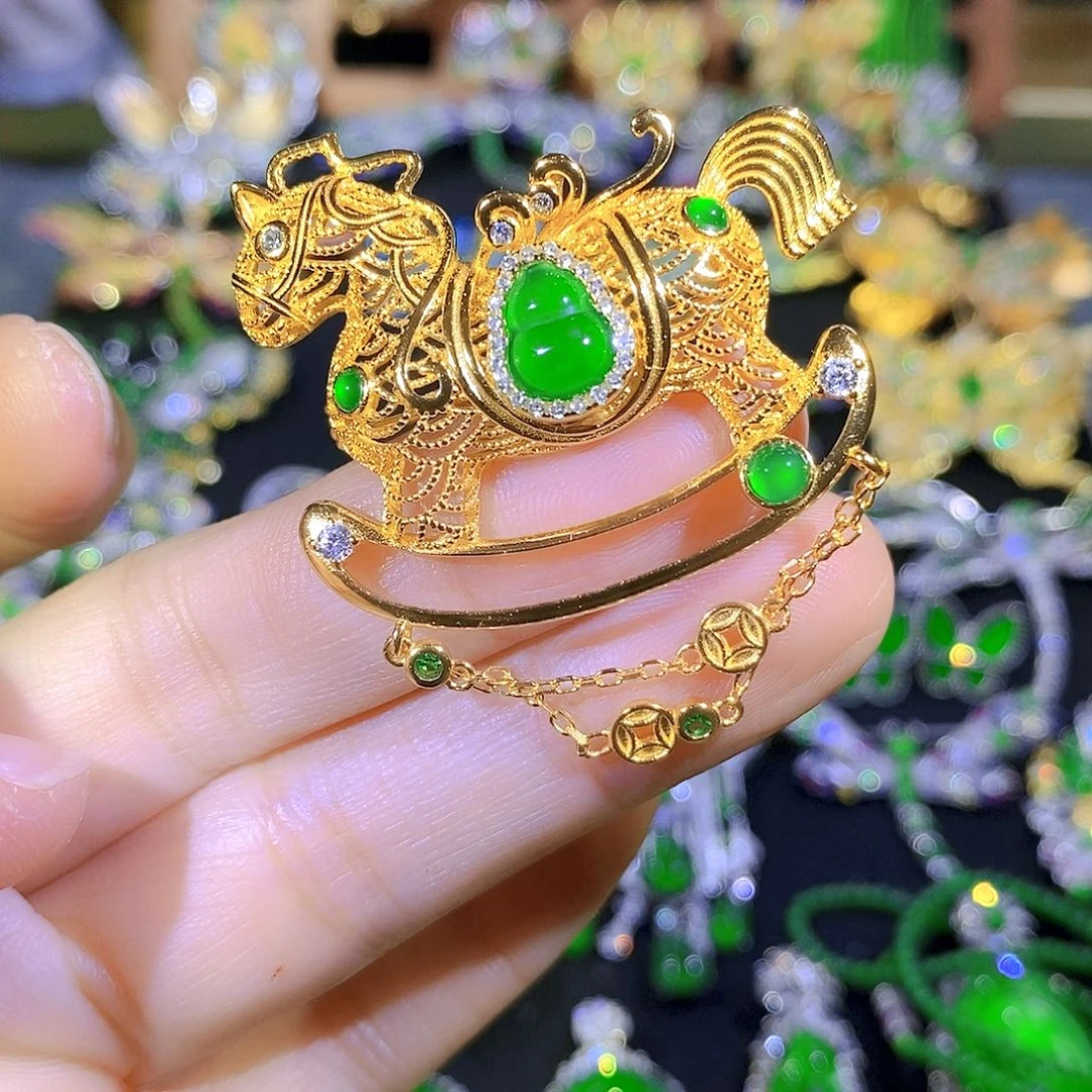 吊坠(不含链)银S925镶嵌翡翠