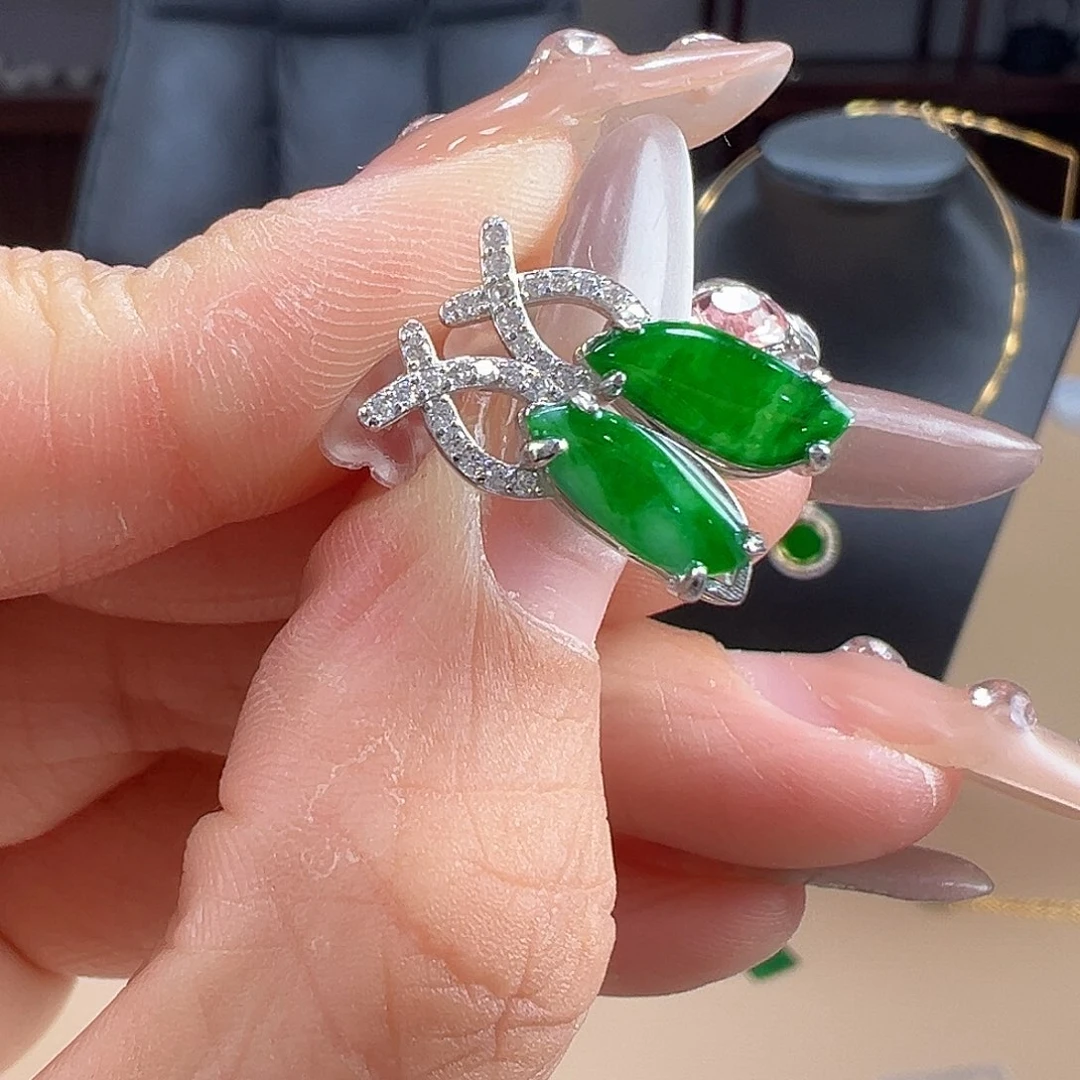 翡翠银S925镶嵌耳饰耳饰82